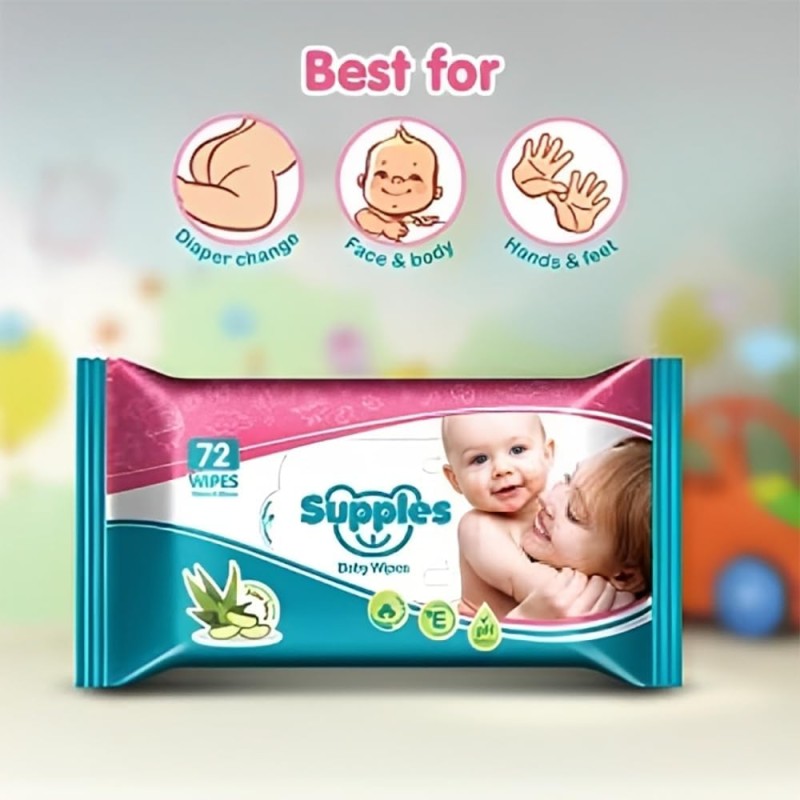 Supples Baby Wet Wipes | 216 Wipes | 72 Wipes x 3 Packs | Enriched With Aloe Vera and Vitamin E | Alcohol-Free and Paraben-Free | Pure Water-Based formulation Supples Baby Wet Wipes | 216 Wipes | 72 Wipes x 3 Packs | Enriched With Aloe Vera and Vitamin E | Alcohol-Free and Paraben-Free | Pure Water-Based formulation