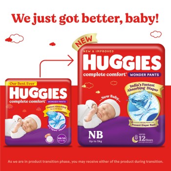Huggies Complete Comfort Wonder Pants | Pant Style Baby Diapers New Born / XS Size, 24 Count | India's Fastest Absorbing Diaper, Patented Dry Xpert Channel, Ideal for 0-5 Kgs Huggies Complete Comfort Wonder Pants | Pant Style Baby Diapers New Born / XS Size, 24 Count | India's Fastest Absorbing Diaper, Patented Dry Xpert Channel, Ideal for 0-5 Kgs