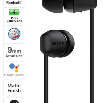Sony WI-C200 Wireless Headphones with 15 Hrs Battery Life, Quick Charge, Magnetic Earbuds for Tangle Free Carrying, BT ver 5.0,Work from home, In-Ear Bluetooth Headset with mic for phone calls (Black)