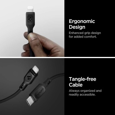 Spigen Apple Mfi Certified Usb C To Lightning Charge Sync Cable For Smartphone [0.9 Meters, 2 Pack - Black]