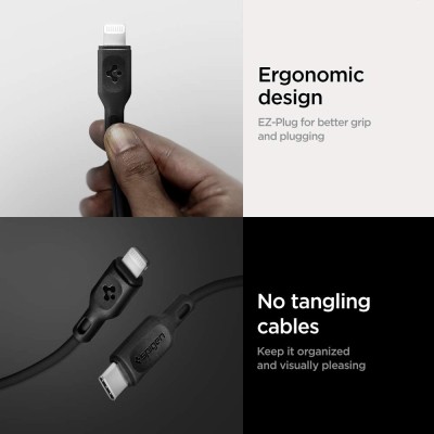 Spigen Apple Mfi Certified Usb C To Lightning Charge Sync Cable For Smartphone [0.9 Meters - Black]