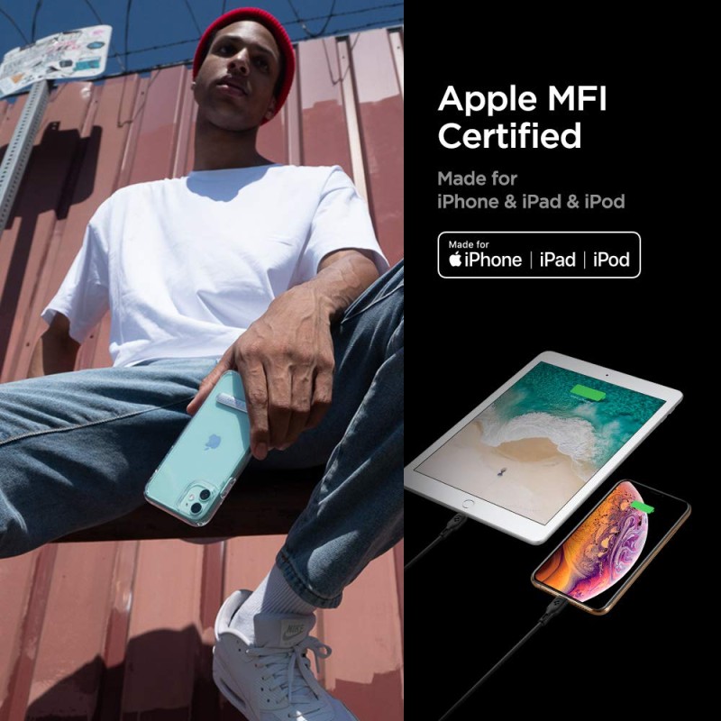 Spigen Apple Mfi Certified Usb C To Lightning Charge Sync Cable For Smartphone [0.9 Meters - Black]