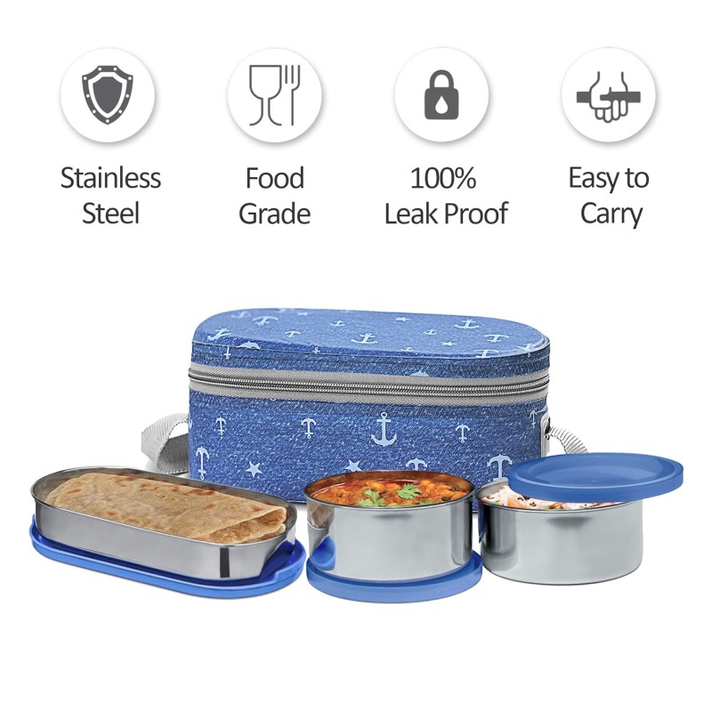 MILTON Corporate LuInch Stainless Steel Containers Set of 3, Blue, 280 Ml MILTON Corporate LuInch Stainless Steel Containers Set of 3, Blue, 280 Ml
