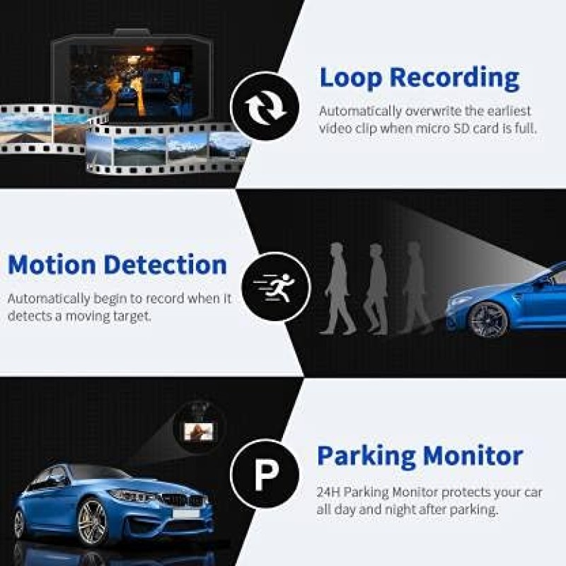 DC02 Dash Cam Front and Rear Full HD Dual Dashboard Camera for Cars with 3 Inches(7.6cm) Screen Night Vision 170° (431.8cm) Wide Angle G-Sensor Loop Recording Parking Mode DC02 Dash Cam Front and Rear Full HD Dual Dashboard Camera for Cars with 3 Inches(7.6cm) Screen Night Vision 170° (431.8cm) Wide Angle G-Sensor Loop Recording Parking Mode