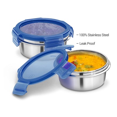 MILTON Lifestyle Lunch Box with Insulated Bag, 2 Stainless Steel Containers with Clip Lock Lid, 300 ml Each, Leak-Proof Tiffin for Office, School, College, Blue MILTON Lifestyle Lunch Box with Insulated Bag, 2 Stainless Steel Containers with Clip Lock Lid, 300 ml Each, Leak-Proof Tiffin for Office, School, College, Blue