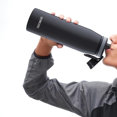 Borosil Hydra GoSports 900 ml Stainless Steel Wate Bottle | Double Wall Vacuum Insulated Flask, Black | 14 Hrs Hot & 18 Hours Cold | Ideal for Personal & Corporate Gifting