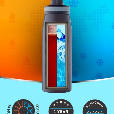 Borosil Hydra GoSports 900 ml Stainless Steel Wate Bottle | Double Wall Vacuum Insulated Flask, Black | 14 Hrs Hot & 18 Hours Cold | Ideal for Personal & Corporate Gifting