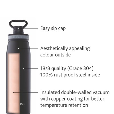 Borosil Hydra GoSports 900 ml Stainless Steel Wate Bottle | Double Wall Vacuum Insulated Flask, Black | 14 Hrs Hot & 18 Hours Cold | Ideal for Personal & Corporate Gifting