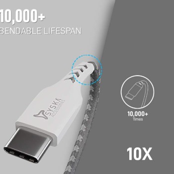 Syska CCCP10 1.5m Type-C Cable 2.4A Fast Charging (Grey White) Syska CCCP10 1.5m Type-C Cable 2.4A Fast Charging (Grey White)
