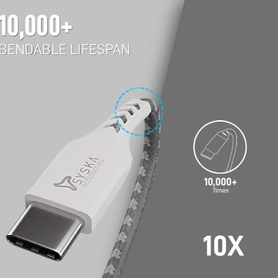 Syska CCCP10 1.5m Type-C Cable 2.4A Fast Charging (Grey White)