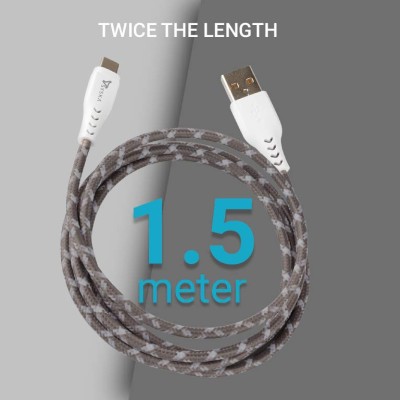 Syska CCCP10 1.5m Type-C Cable 2.4A Fast Charging (Grey White)