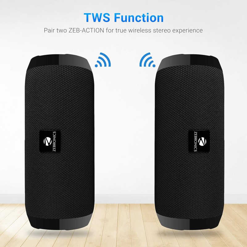 Zebronics Zeb-Action Portable 10W BT Speaker with TWS Function, USB, mSD, AUX, FM, Mic & Fabric Finish(Black) Zebronics Zeb-Action Portable 10W BT Speaker with TWS Function, USB, mSD, AUX, FM, Mic & Fabric Finish(Black)