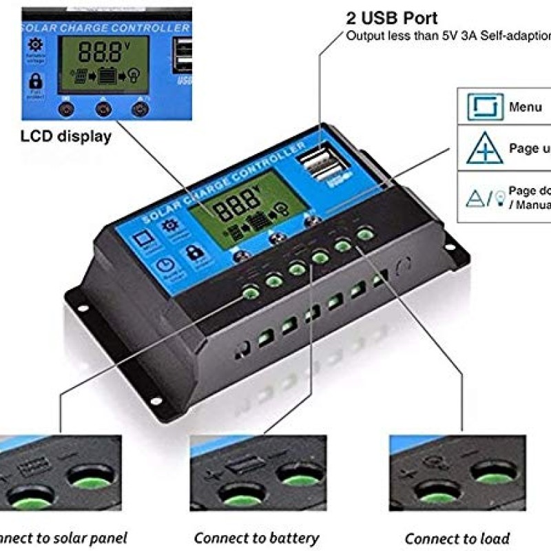 ELEPHANTBOAT ® 10A 12V 24V ABS Solar Panel Charger Controller Battery Dual USB LCD Display Regulator (Blue) ELEPHANTBOAT ® 10A 12V 24V ABS Solar Panel Charger Controller Battery Dual USB LCD Display Regulator (Blue)