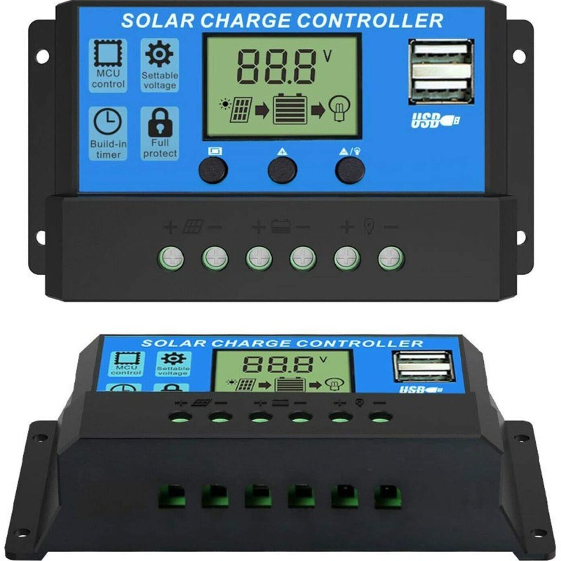 ELEPHANTBOAT ® 10A 12V 24V ABS Solar Panel Charger Controller Battery Dual USB LCD Display Regulator (Blue) ELEPHANTBOAT ® 10A 12V 24V ABS Solar Panel Charger Controller Battery Dual USB LCD Display Regulator (Blue)