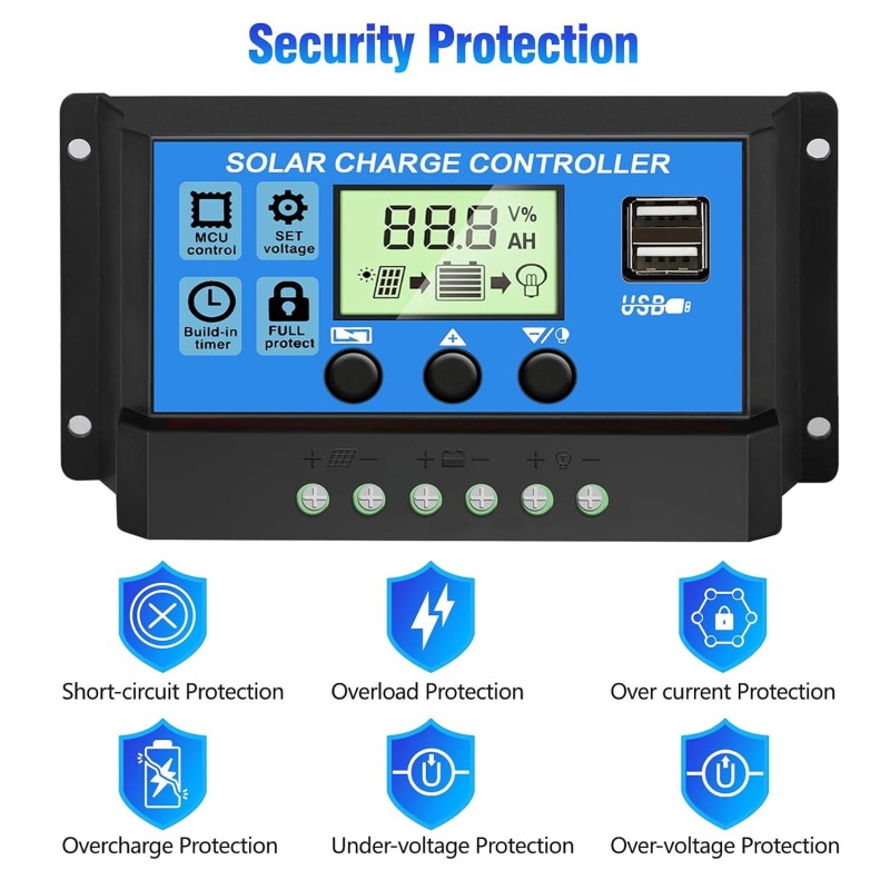 ELEPHANTBOAT ® 10A 12V 24V ABS Solar Panel Charger Controller Battery Dual USB LCD Display Regulator (Blue) ELEPHANTBOAT ® 10A 12V 24V ABS Solar Panel Charger Controller Battery Dual USB LCD Display Regulator (Blue)