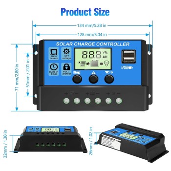 ELEPHANTBOAT ® 10A 12V 24V ABS Solar Panel Charger Controller Battery Dual USB LCD Display Regulator (Blue) ELEPHANTBOAT ® 10A 12V 24V ABS Solar Panel Charger Controller Battery Dual USB LCD Display Regulator (Blue)