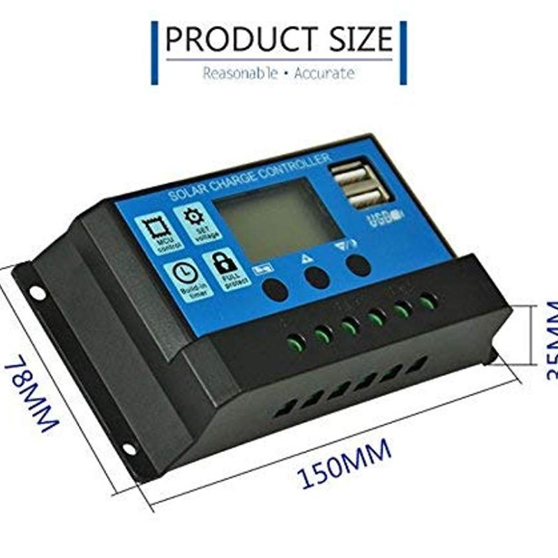 ELEPHANTBOAT® ABS 30A 12V 24V Solar Panel Charger Controller Battery Regulator Dual USB LCD Display (Blue) ELEPHANTBOAT® ABS 30A 12V 24V Solar Panel Charger Controller Battery Regulator Dual USB LCD Display (Blue)