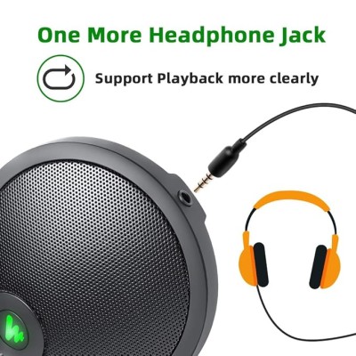 Maono AU-BM10 Boundary Conference USB Microphone with Mute and Headphone Playback, Omnidirectional Mic, Black