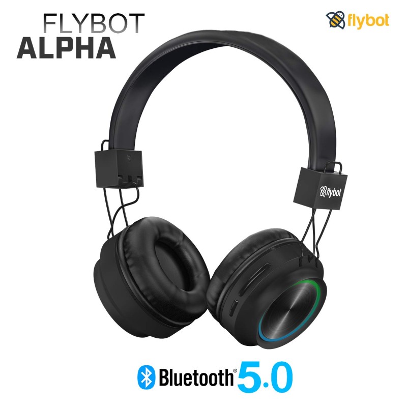Flybot Alpha Wireless Over Ear Bluethooth Headphone with Mic IPX5 Rated with HD Sound and LED Light Design (Black) Flybot Alpha Wireless Over Ear Bluethooth Headphone with Mic IPX5 Rated with HD Sound and LED Light Design (Black)