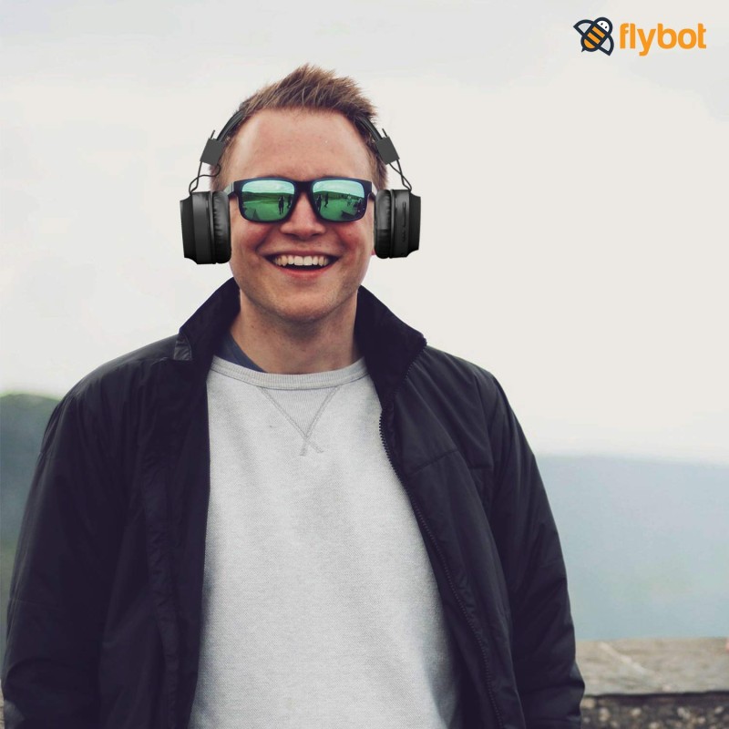 Flybot Alpha Wireless Over Ear Bluethooth Headphone with Mic IPX5 Rated with HD Sound and LED Light Design (Black) Flybot Alpha Wireless Over Ear Bluethooth Headphone with Mic IPX5 Rated with HD Sound and LED Light Design (Black)