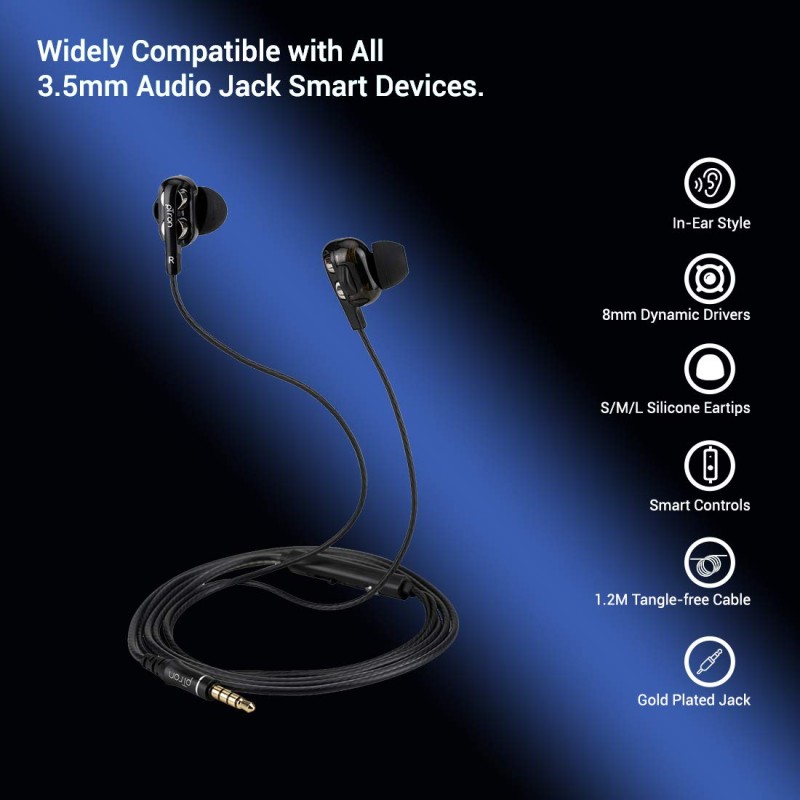 pTron Boom Ultima 4D Dual Driver, In Ear Gaming Wired Headphones with Mic, Volume Control & Passive Noise Cancelling Boom 3 Earphones - (Black) pTron Boom Ultima 4D Dual Driver, In Ear Gaming Wired Headphones with Mic, Volume Control & Passive Noise Cancelling Boom 3 Earphones - (Black)