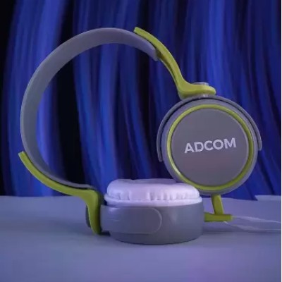 Adcom AD-28038 Junior Wired On-Ear Stereo Headphones with Microphone, Adjustable Leather Padded Cushions and 40mm Drivers (Grey/Green)