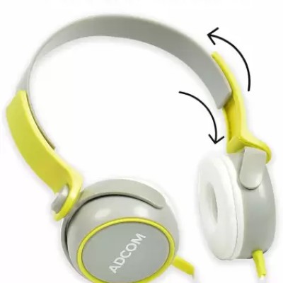 Adcom AD-28038 Junior Wired On-Ear Stereo Headphones with Microphone, Adjustable Leather Padded Cushions and 40mm Drivers (Grey/Green)