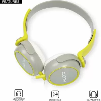 Adcom AD-28038 Junior Wired On-Ear Stereo Headphones with Microphone, Adjustable Leather Padded Cushions and 40mm Drivers (Grey/Green)