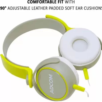 Adcom AD-28038 Junior Wired On-Ear Stereo Headphones with Microphone, Adjustable Leather Padded Cushions and 40mm Drivers (Grey/Green)