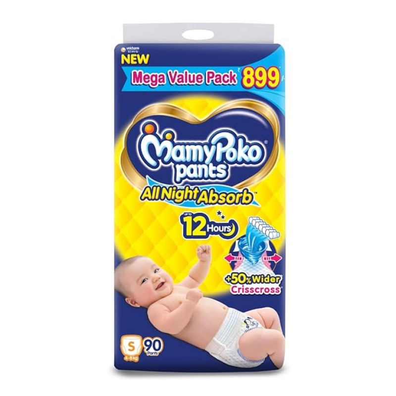 MamyPoko Pants All Night Absorb Baby Diapers Small (S), 90 Count 4-8 Kg, 34 Grams MamyPoko Pants All Night Absorb Baby Diapers Small (S), 90 Count 4-8 Kg, 34 Grams
