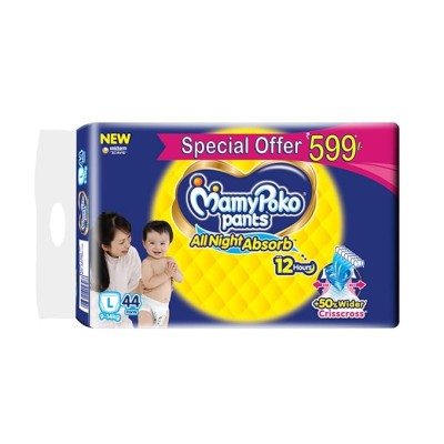MamyPoko Pants All Night Absorb Baby Diapers, Large (L), 44 Count 9-14 kg MamyPoko Pants All Night Absorb Baby Diapers, Large (L), 44 Count 9-14 kg