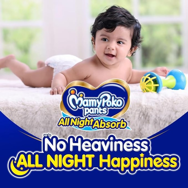 MamyPoko Pants All Night Absorb Baby Diapers, Large (L), 44 Count 9-14 kg MamyPoko Pants All Night Absorb Baby Diapers, Large (L), 44 Count 9-14 kg