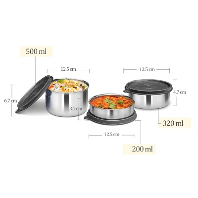 MILTON Tasty 4 Lunch Box with Insulated Fabric Jacket, 4 Stainless Steel Containers (200 ml, 320 ml, 500 ml), Leak-Proof Tiffin for Office, College, Picnic, Black MILTON Tasty 4 Lunch Box with Insulated Fabric Jacket, 4 Stainless Steel Containers (200 ml, 320 ml, 500 ml), Leak-Proof Tiffin for Office, College, Picnic, Black