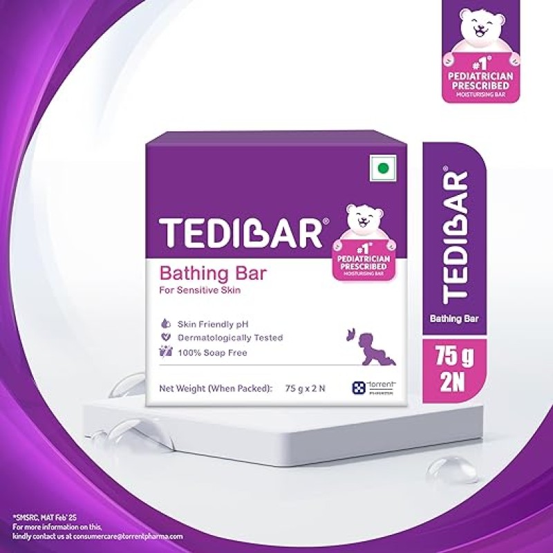 Tedibar Baby Bathing Bar | For Baby�s Sensitive Skin | Gentle Cleansing, Skin-friendly, pH 5.5, 75gm, Pack of 2 Tedibar Baby Bathing Bar | For Baby�s Sensitive Skin | Gentle Cleansing, Skin-friendly, pH 5.5, 75gm, Pack of 2