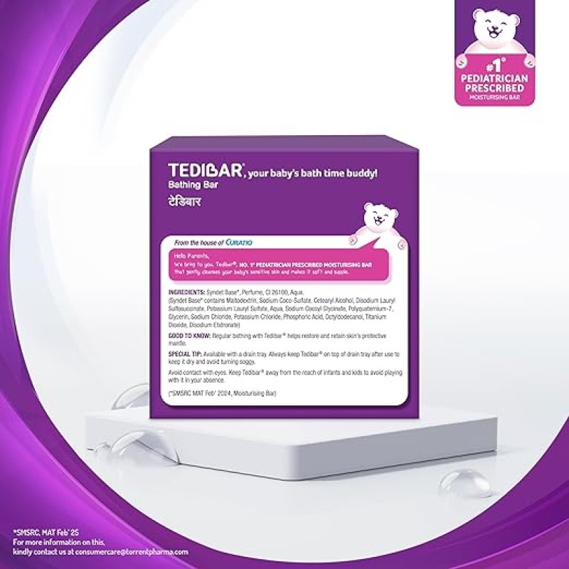 Tedibar Baby Bathing Bar | For Baby�s Sensitive Skin | Gentle Cleansing, Skin-friendly, pH 5.5, 75gm, Pack of 2 Tedibar Baby Bathing Bar | For Baby�s Sensitive Skin | Gentle Cleansing, Skin-friendly, pH 5.5, 75gm, Pack of 2