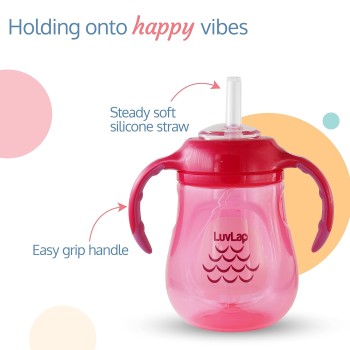LuvLap Wise Owl for Infant/Toddler 280ml, Anti-Spill Sippy Cup with Soft Silicone Straw BPA Free, 12m+ (Pink)