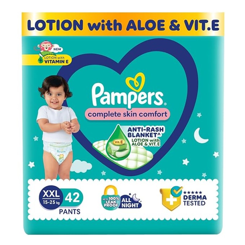 Pampers All Round Protection Pants Style Baby Diapers, Double Extra Large size (XXL) 42 Count,15-25kg, Anti-rash blanket, 360 degree Lotion with Aloe Pampers All Round Protection Pants Style Baby Diapers, Double Extra Large size (XXL) 42 Count,15-25kg, Anti-rash blanket, 360 degree Lotion with Aloe