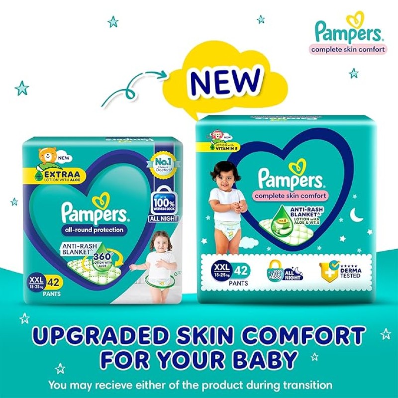 Pampers All Round Protection Pants Style Baby Diapers, Double Extra Large size (XXL) 42 Count,15-25kg, Anti-rash blanket, 360 degree Lotion with Aloe Pampers All Round Protection Pants Style Baby Diapers, Double Extra Large size (XXL) 42 Count,15-25kg, Anti-rash blanket, 360 degree Lotion with Aloe