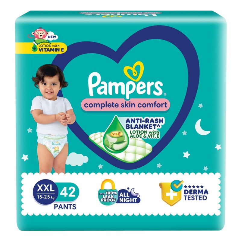Pampers All Round Protection Pants Style Baby Diapers, Double Extra Large size (XXL) 42 Count,15-25kg, Anti-rash blanket, 360 degree Lotion with Aloe Pampers All Round Protection Pants Style Baby Diapers, Double Extra Large size (XXL) 42 Count,15-25kg, Anti-rash blanket, 360 degree Lotion with Aloe