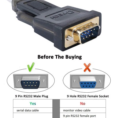 DTECH 6 Feet Serial Cable USB to DB9 RS232 Port Adapter Supports Windows 10 8 7 Mac (1.8m)
