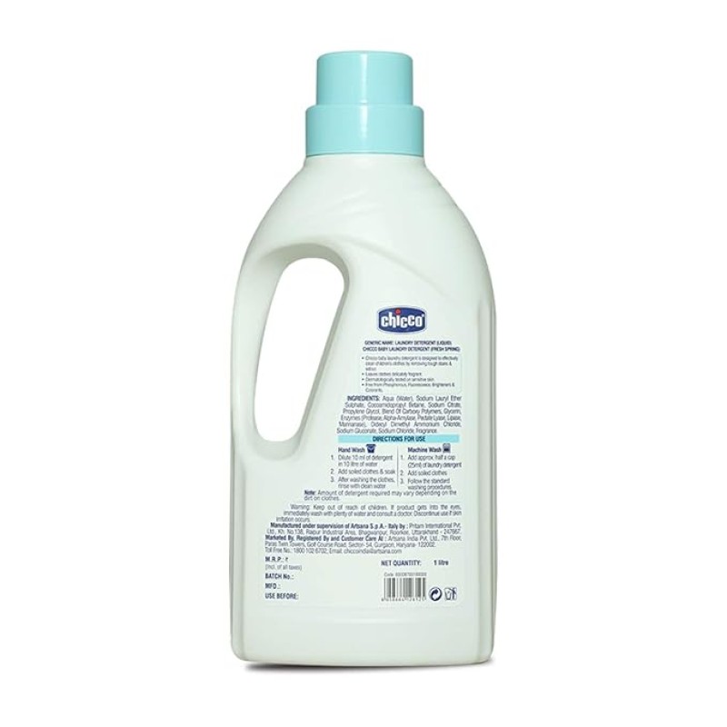 Chicco Baby Liquid Laundry Detergent, 5X Stain & Germ Fighter, Kills 99% Of Germs, Dermatologically Tested For Effective & Gentle Cleaning, Fresh Spring (1 L) Chicco Baby Liquid Laundry Detergent, 5X Stain & Germ Fighter, Kills 99% Of Germs, Dermatologically Tested For Effective & Gentle Cleaning, Fresh Spring (1 L)