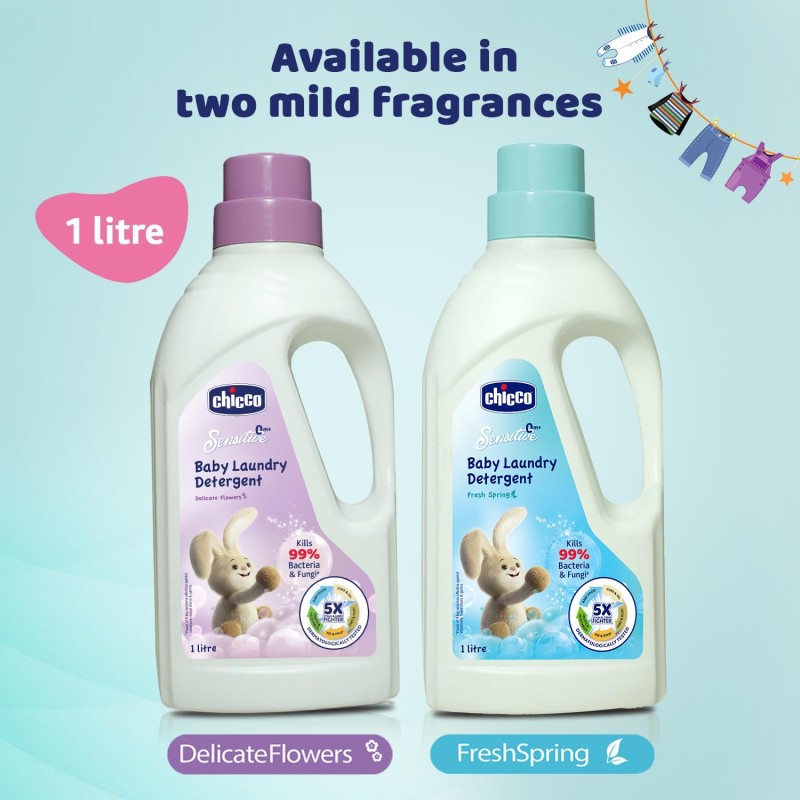 Chicco Baby Liquid Laundry Detergent, 5X Stain & Germ Fighter, Kills 99% Of Germs, Dermatologically Tested For Effective & Gentle Cleaning, Fresh Spring (1 L) Chicco Baby Liquid Laundry Detergent, 5X Stain & Germ Fighter, Kills 99% Of Germs, Dermatologically Tested For Effective & Gentle Cleaning, Fresh Spring (1 L)