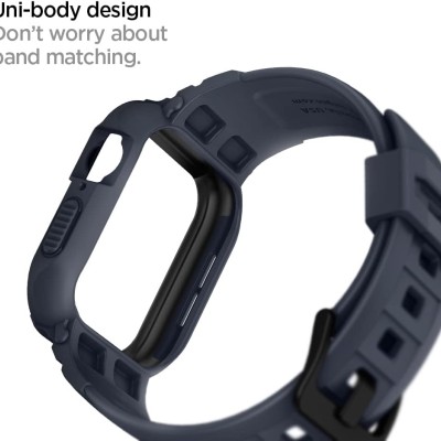 Spigen Rugged Armor Pro Case & Strap for Apple Watch Series 9/8/7 (45mm) | Series SE2/6/SE/5/4 (44mm) - Chacoal Gray (Watch not included)