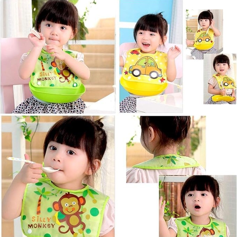 BabyGo Silicone Baby Bibs | Adjustable Neckline Feeding Apron Bibs, Detachable, Waterproof, Washable, BPA-Free & Reusable Soft Silicone Bibs for Infants & Toddlers | Set of 3 BabyGo Silicone Baby Bibs | Adjustable Neckline Feeding Apron Bibs, Detachable, Waterproof, Washable, BPA-Free & Reusable Soft Silicone Bibs for Infants & Toddlers | Set of 3