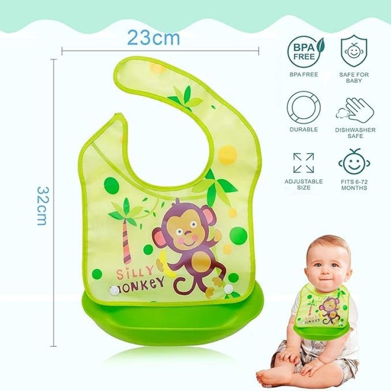 BabyGo Silicone Baby Bibs | Adjustable Neckline Feeding Apron Bibs, Detachable, Waterproof, Washable, BPA-Free & Reusable Soft Silicone Bibs for Infants & Toddlers | Set of 3 BabyGo Silicone Baby Bibs | Adjustable Neckline Feeding Apron Bibs, Detachable, Waterproof, Washable, BPA-Free & Reusable Soft Silicone Bibs for Infants & Toddlers | Set of 3