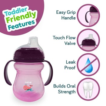 LuvLap Moby Little Spout Sipper for Infant/Toddler, 240ml, Anti-Spill Sippy Cup with Soft Silicone Spout BPA Free, 6m+ (Pink)