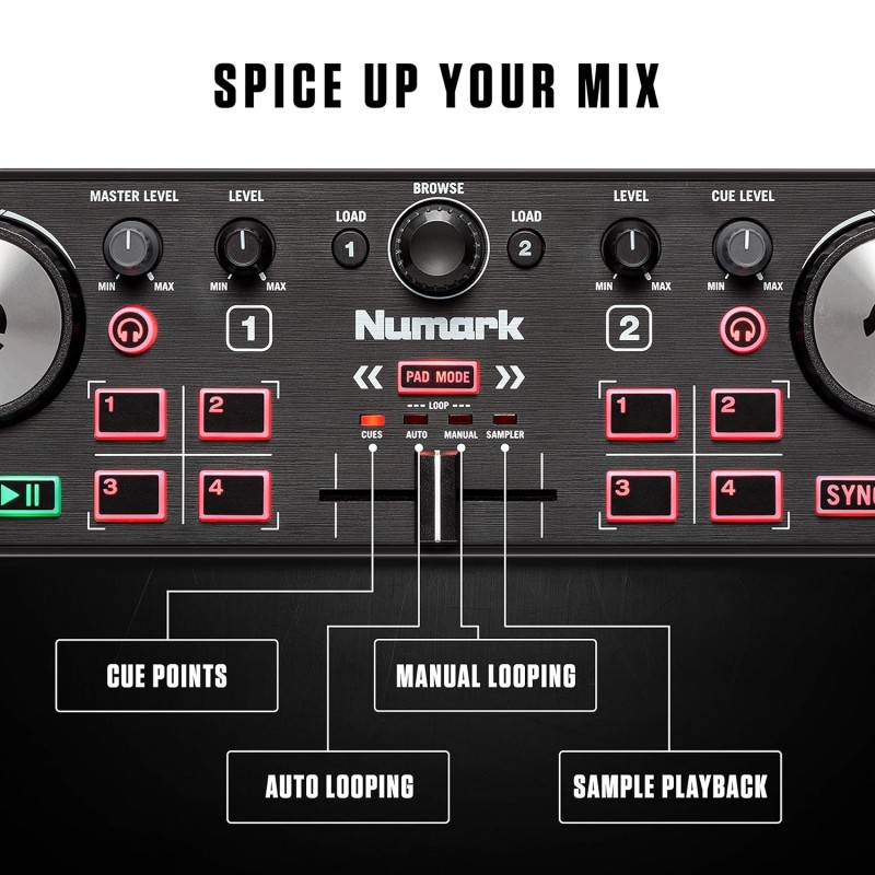 Numark DJ2GO2 Touch | Compact 2 Deck USB DJ Controller For Serato DJ with a Mixer/Crossfader, Audio Interface and Touch Capacitive Jog Wheels Numark DJ2GO2 Touch | Compact 2 Deck USB DJ Controller For Serato DJ with a Mixer/Crossfader, Audio Interface and Touch Capacitive Jog Wheels
