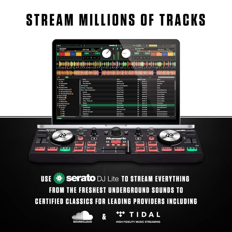 Numark DJ2GO2 Touch | Compact 2 Deck USB DJ Controller For Serato DJ with a Mixer/Crossfader, Audio Interface and Touch Capacitive Jog Wheels Numark DJ2GO2 Touch | Compact 2 Deck USB DJ Controller For Serato DJ with a Mixer/Crossfader, Audio Interface and Touch Capacitive Jog Wheels