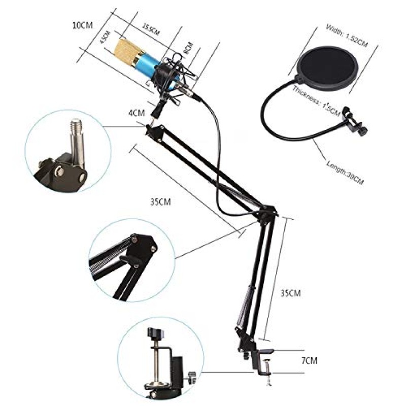 Powerpak BM-800 Professional Condenser Microphone Kit with Scissor Stand Sound Card Pop Filter XLR Cable Foam Cap and Shock Mount (Black) Powerpak BM-800 Professional Condenser Microphone Kit with Scissor Stand Sound Card Pop Filter XLR Cable Foam Cap and Shock Mount (Black)