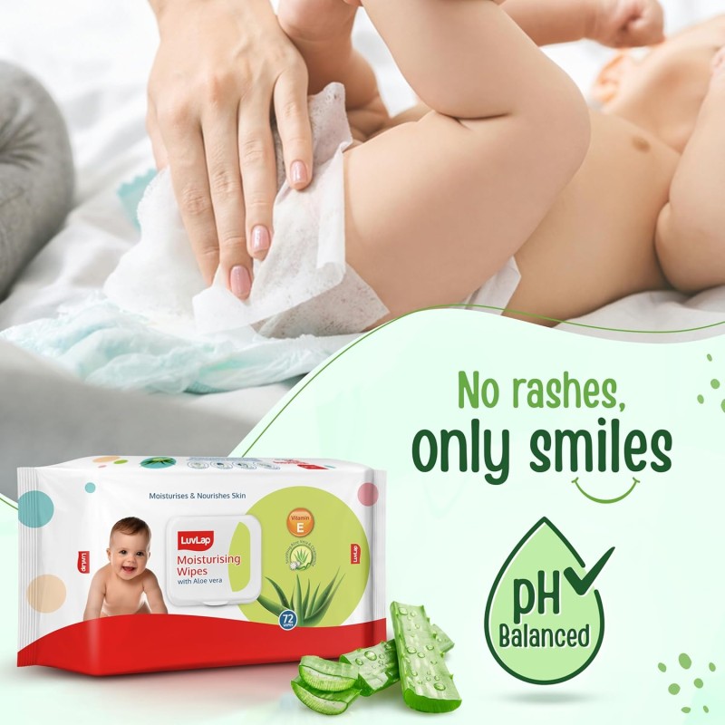 LuvLap Paraben Free Baby Wipes with Aloe Vera, with Fliptop Lid (72 Wipes/Pack) LuvLap Paraben Free Baby Wipes with Aloe Vera, with Fliptop Lid (72 Wipes/Pack)